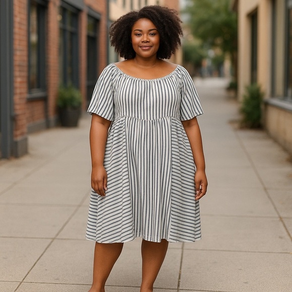 Eloquii Striped Linen Maxi Dress Beach Vacay Cruise Resort Vacation Flowy Summer - Picture 1 of 9